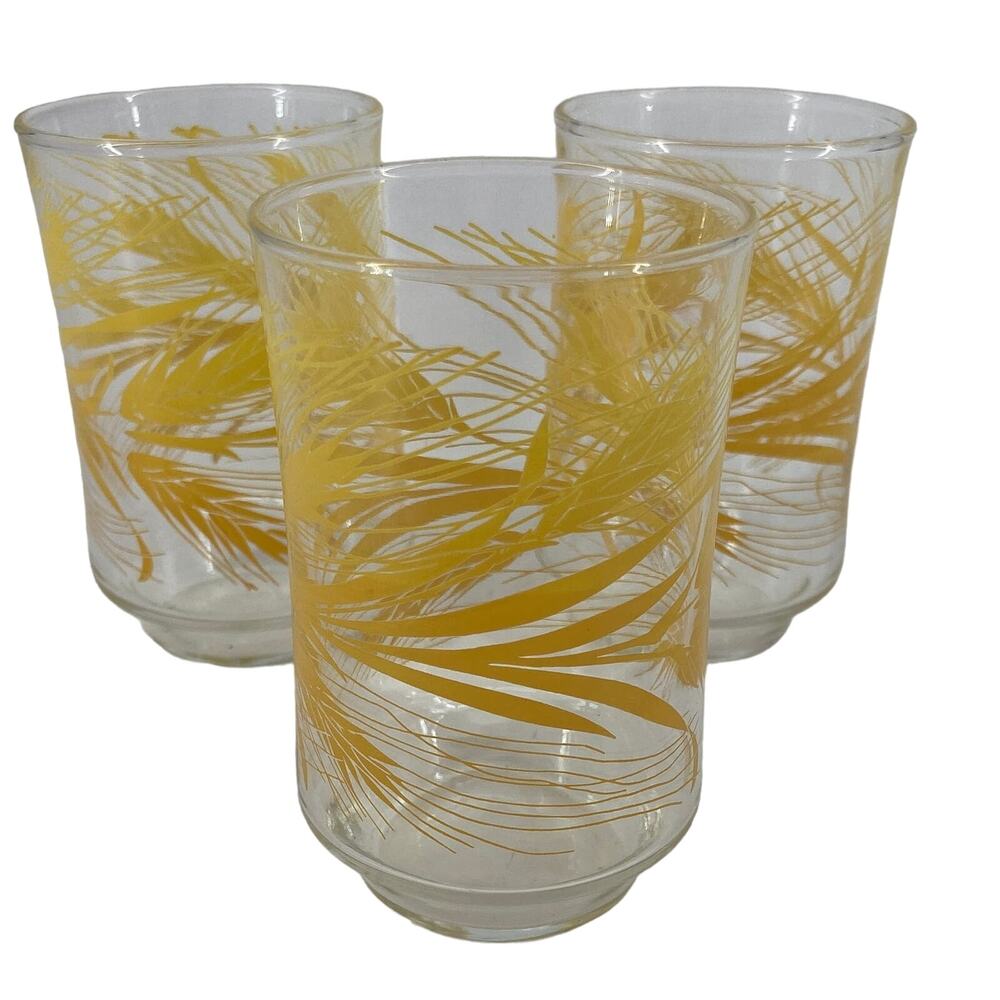 Set 3 Vintage 1969s Libby Juice Glasses Wheat Design Great condition 3.5'' Gold